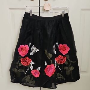 Floral Embroidered Black Skirt